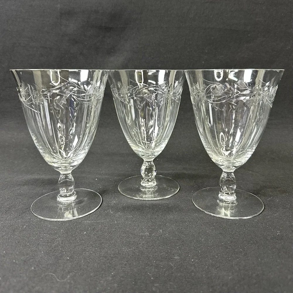 Cambridge 'Lynbrook' Iced Tea Goblet, Etched Crystal, Vintage 1950s,‎ Set Of 3